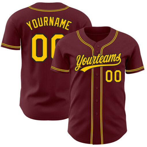 Custom Black Burgundy Baseball Yellow Jersey, Design Your Own Baseball Uniform