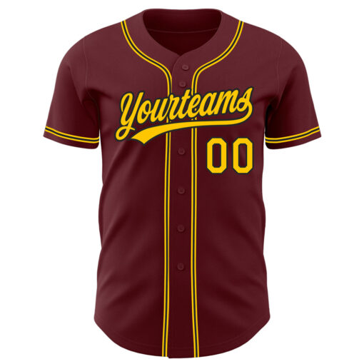Custom Black Burgundy Baseball Yellow Jersey, Design Your Own Baseball Uniform