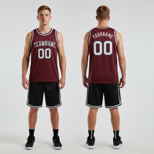 Custom Black Burgundy Basketball White Jersey, Custom Basketball Jerseys