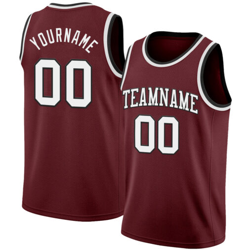 Custom Black Burgundy Basketball White Jersey, Custom Basketball Jerseys