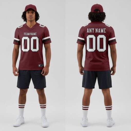 Custom Black Burgundy City Football White Jersey, Football Jersey Designs