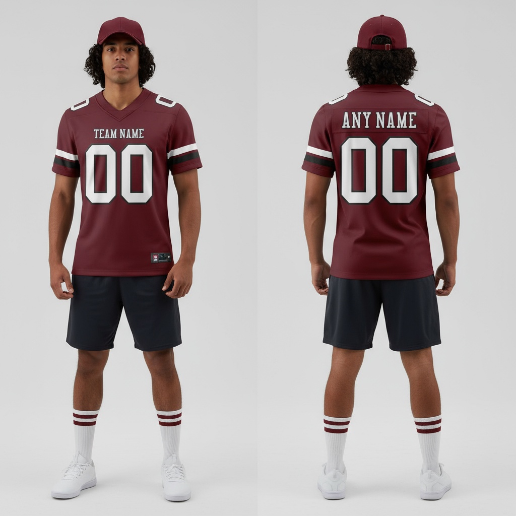 Custom Black Burgundy City Football White Jersey, Football Jersey Designs