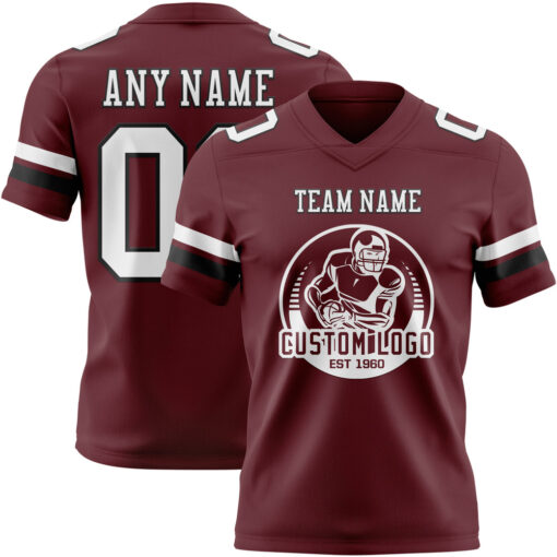 Custom Black Burgundy City Football White Jersey, Football Jersey Designs