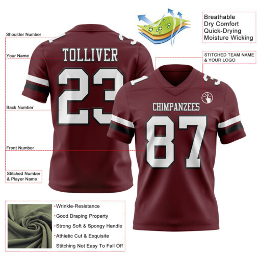 Custom Black Burgundy City Football White Jersey, Football Jersey Designs