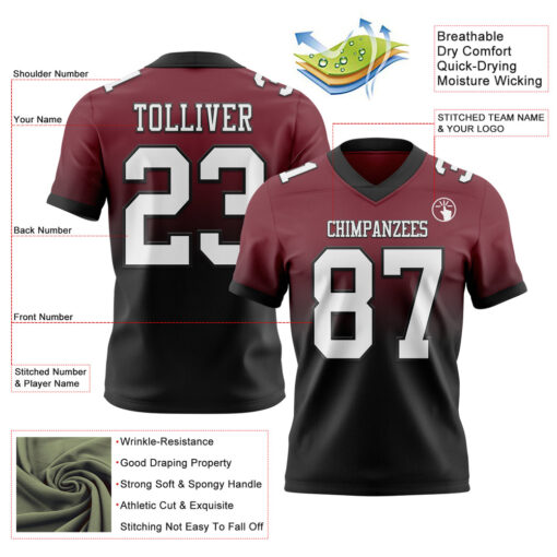 Custom Black Burgundy City Football White Jersey, Unique Football Jersey Design