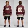 Custom Black Burgundy Hockey Cream Jersey, Custom Team Hockey Jerseys