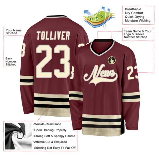 Custom Black Burgundy Hockey Cream Jersey, Custom Team Hockey Jerseys