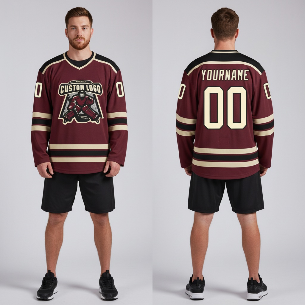 Custom Black Burgundy Hockey Cream Jersey, Customize A Hockey Jersey