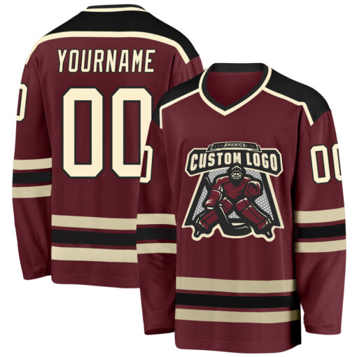 Custom Black Burgundy Hockey Cream Jersey, Customize A Hockey Jersey