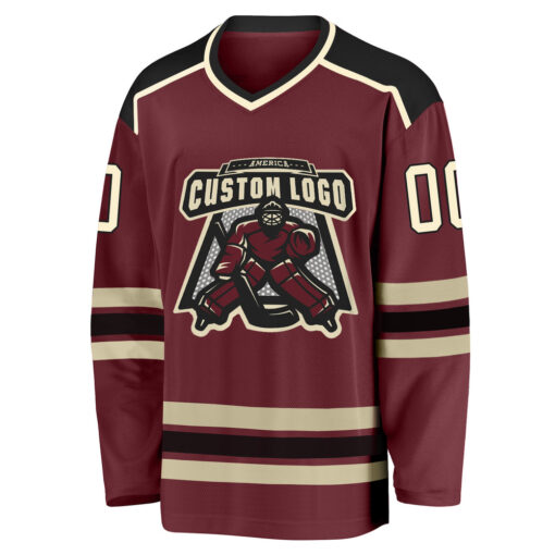 Custom Black Burgundy Hockey Cream Jersey, Customize A Hockey Jersey