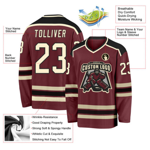 Custom Black Burgundy Hockey Cream Jersey, Customize A Hockey Jersey