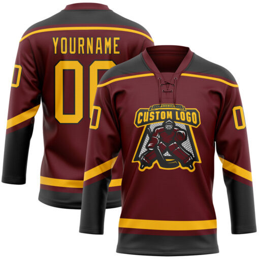 Custom Black Burgundy Hockey Gold Jersey, Best Custom Hockey Jerseys