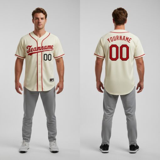 Custom Black Cream Baseball Red Jersey, Design Custom Baseball Jerseys