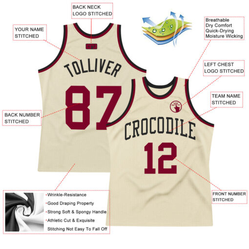 Custom Black Cream Basketball Maroon Jersey, Custom Basketball Jersey Design