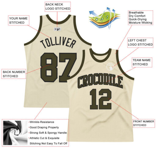 Custom Black Cream Basketball Olive Jersey, Design Basketball Jerseys