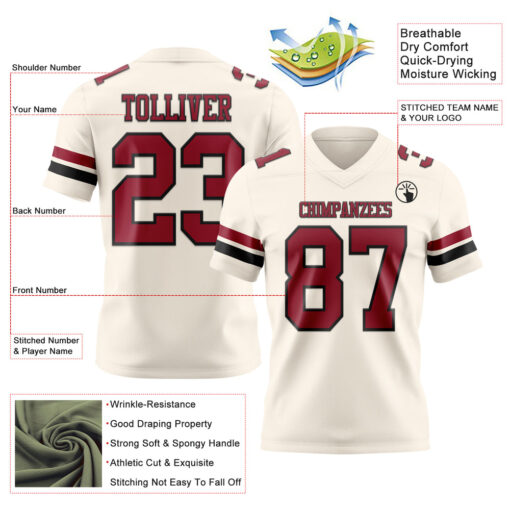 Custom Black Cream City Football Cardinal Jersey, Football Jersey Design