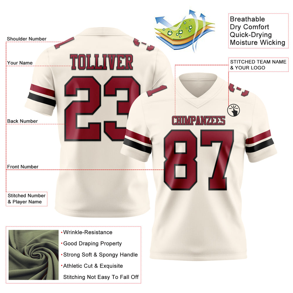 Custom Black Cream City Football Cardinal Jersey, Football Jersey Design