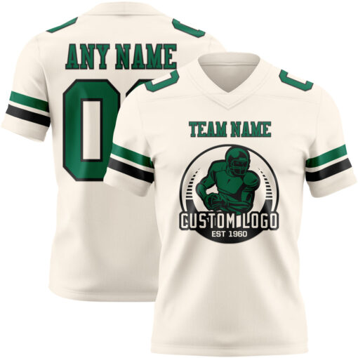 Custom Black Cream City Football Kelly Green Jersey, Custom Football Jersey Design