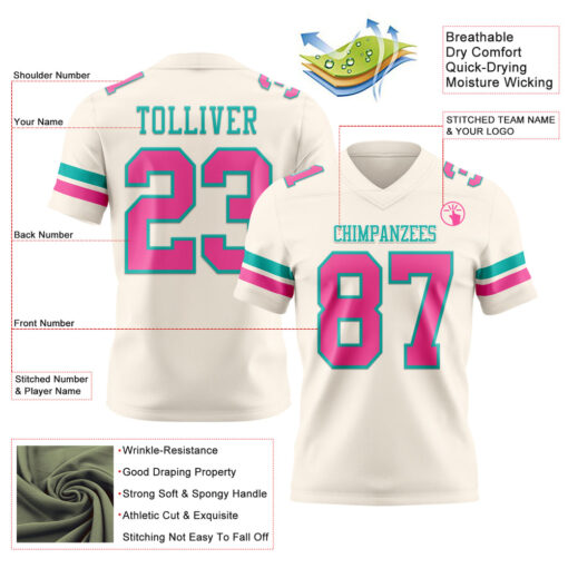 Custom Black Cream City Football Pink Jersey, Personalized Football Jersey