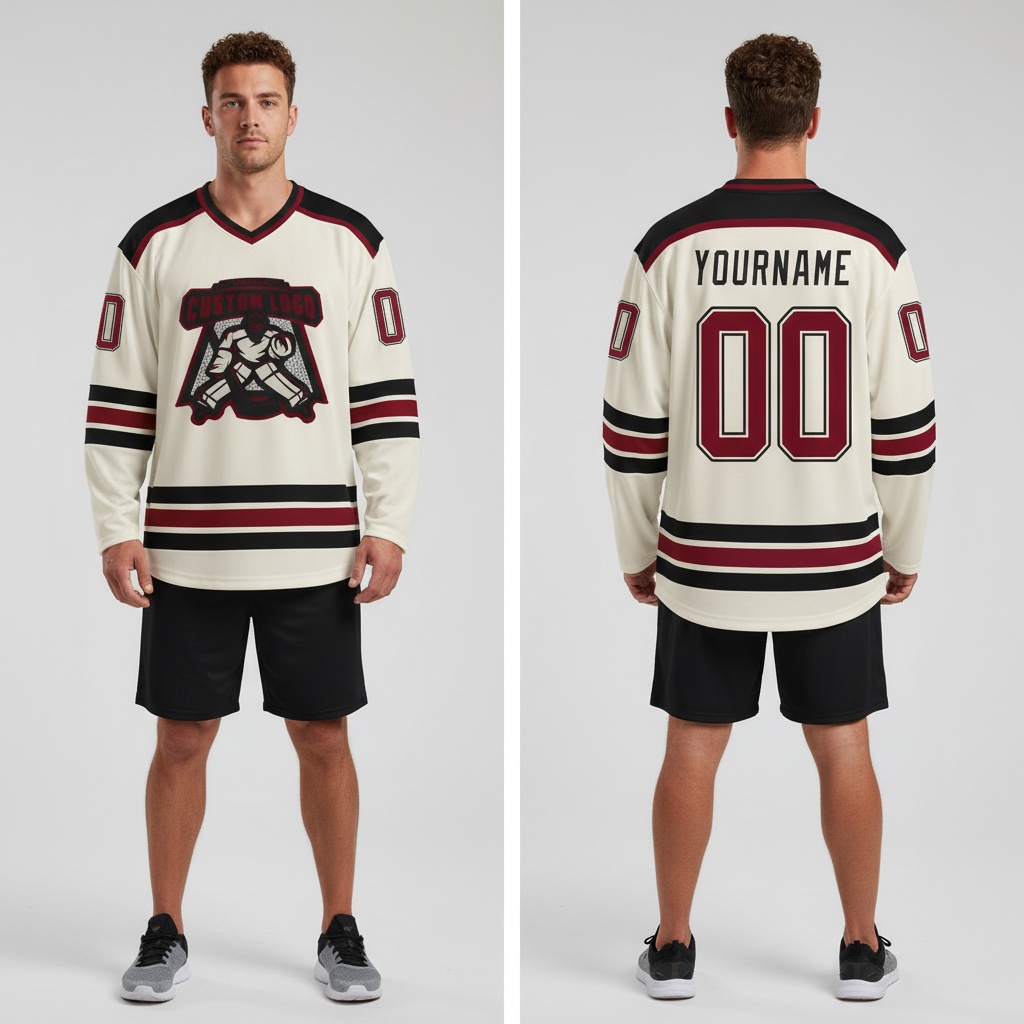 Custom Black Cream Hockey Crimson Jersey, Design Your Own Hockey Uniform