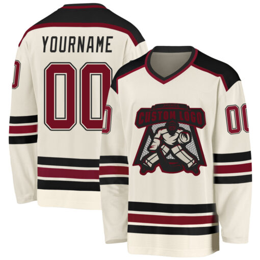 Custom Black Cream Hockey Crimson Jersey, Design Your Own Hockey Uniform