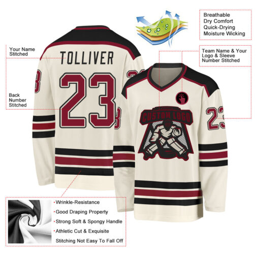 Custom Black Cream Hockey Crimson Jersey, Design Your Own Hockey Uniform