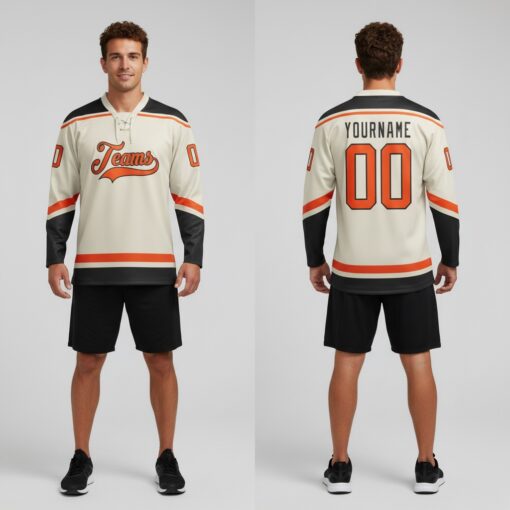 Custom Black Cream Hockey Orange Jersey, Hockey Uniform Design
