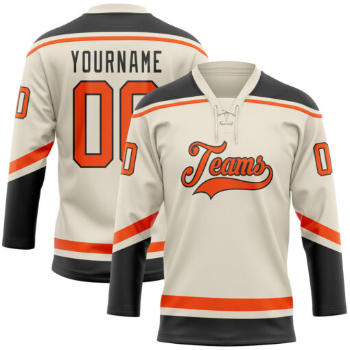 Custom Black Cream Hockey Orange Jersey, Hockey Uniform Design