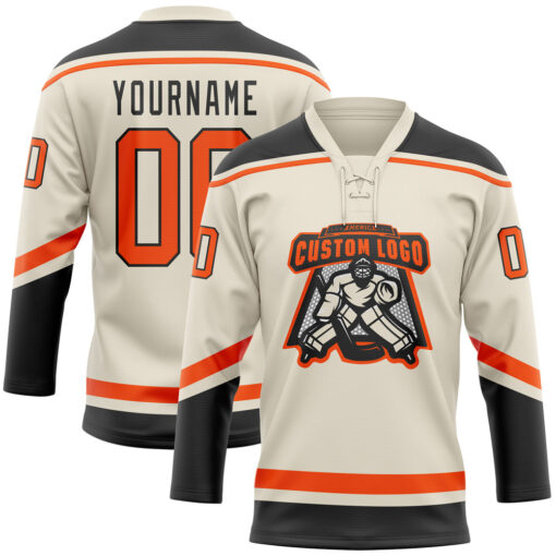 Custom Black Cream Hockey Orange Jersey, Hockey Uniform Design