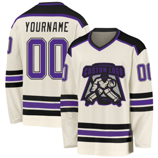 Custom Black Cream Hockey Purple Jersey, Personalized Hockey Jerseys