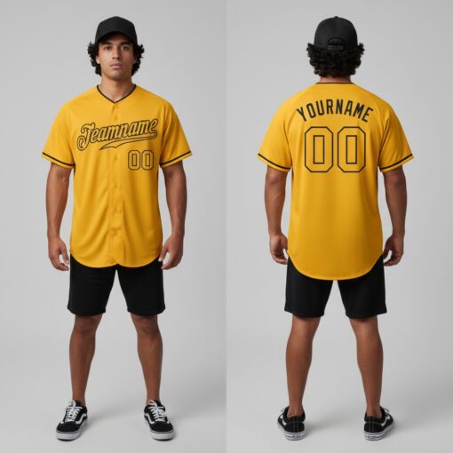 Custom Black Gold Baseball Gold Jersey, Custom Vintage Baseball Uniforms