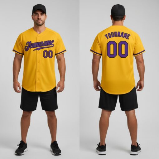 Custom Black Gold Baseball Purple Jersey, Custom Team Baseball Jerseys
