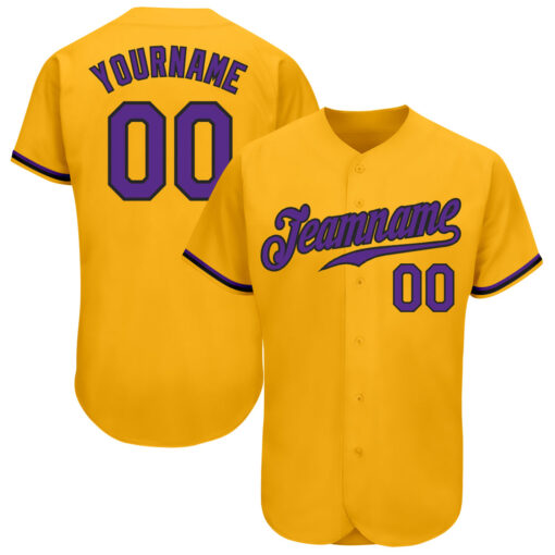 Custom Black Gold Baseball Purple Jersey, Custom Team Baseball Jerseys