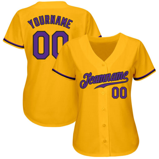 Custom Black Gold Baseball Purple Jersey, Custom Team Baseball Jerseys