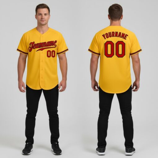 Custom Black Gold Baseball Red Jersey, Custom Baseball Jerseys For Teams