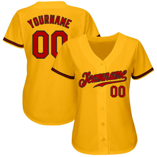 Custom Black Gold Baseball Red Jersey, Custom Baseball Jerseys For Teams
