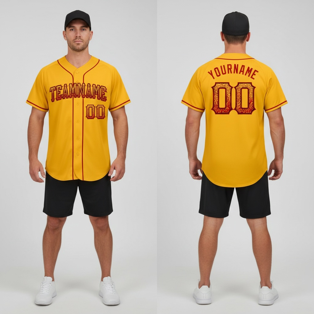 Custom Black Gold Baseball Red Jersey, Custom Baseball Team Jerseys