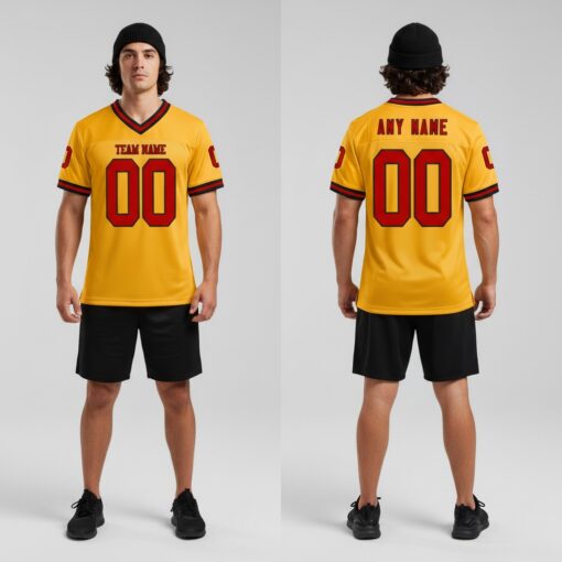 Custom Black Gold Football Red Jersey, Custom Football Jerseys