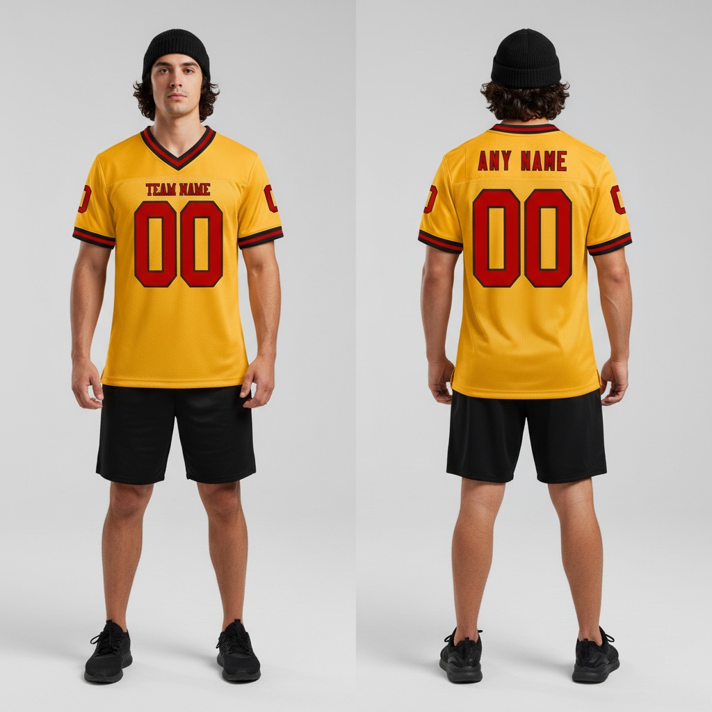 Custom Black Gold Football Red Jersey, Custom Football Jerseys