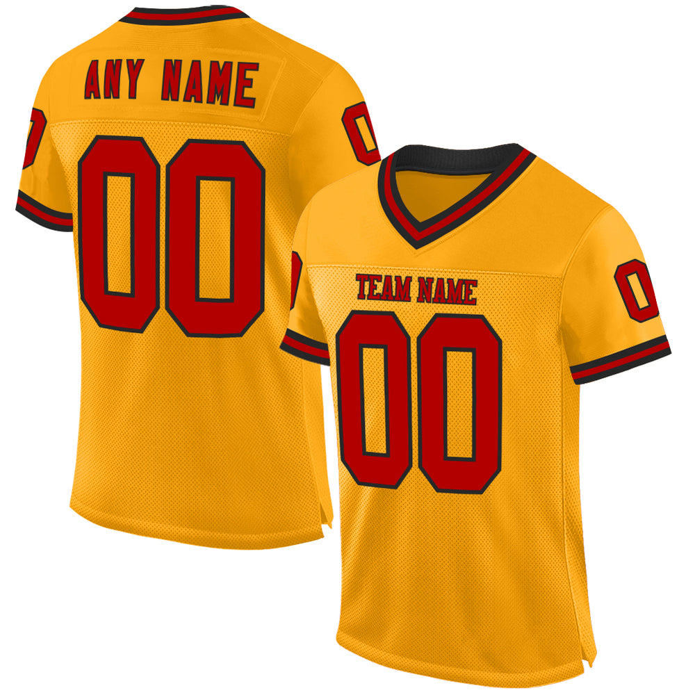 Custom Black Gold Football Red Jersey, Custom Football Jerseys