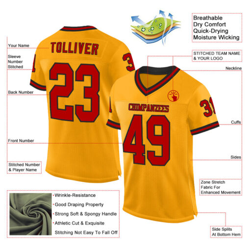 Custom Black Gold Football Red Jersey, Custom Football Jerseys