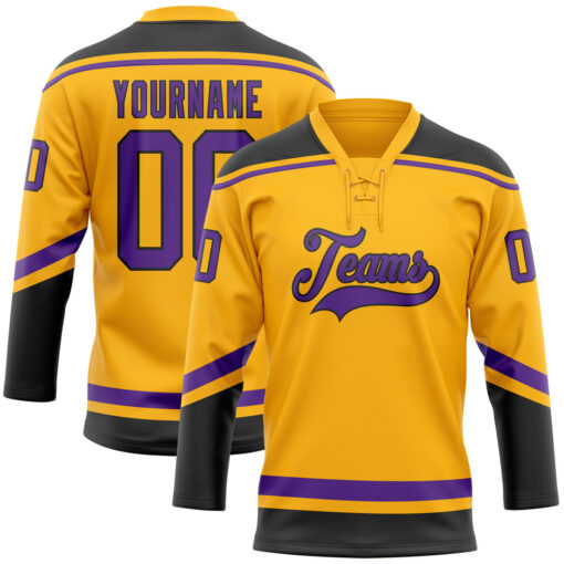 Custom Black Gold Hockey Purple Jersey, Customize Your Own Hockey Jersey