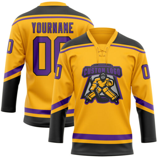 Custom Black Gold Hockey Purple Jersey, Customize Your Own Hockey Jersey