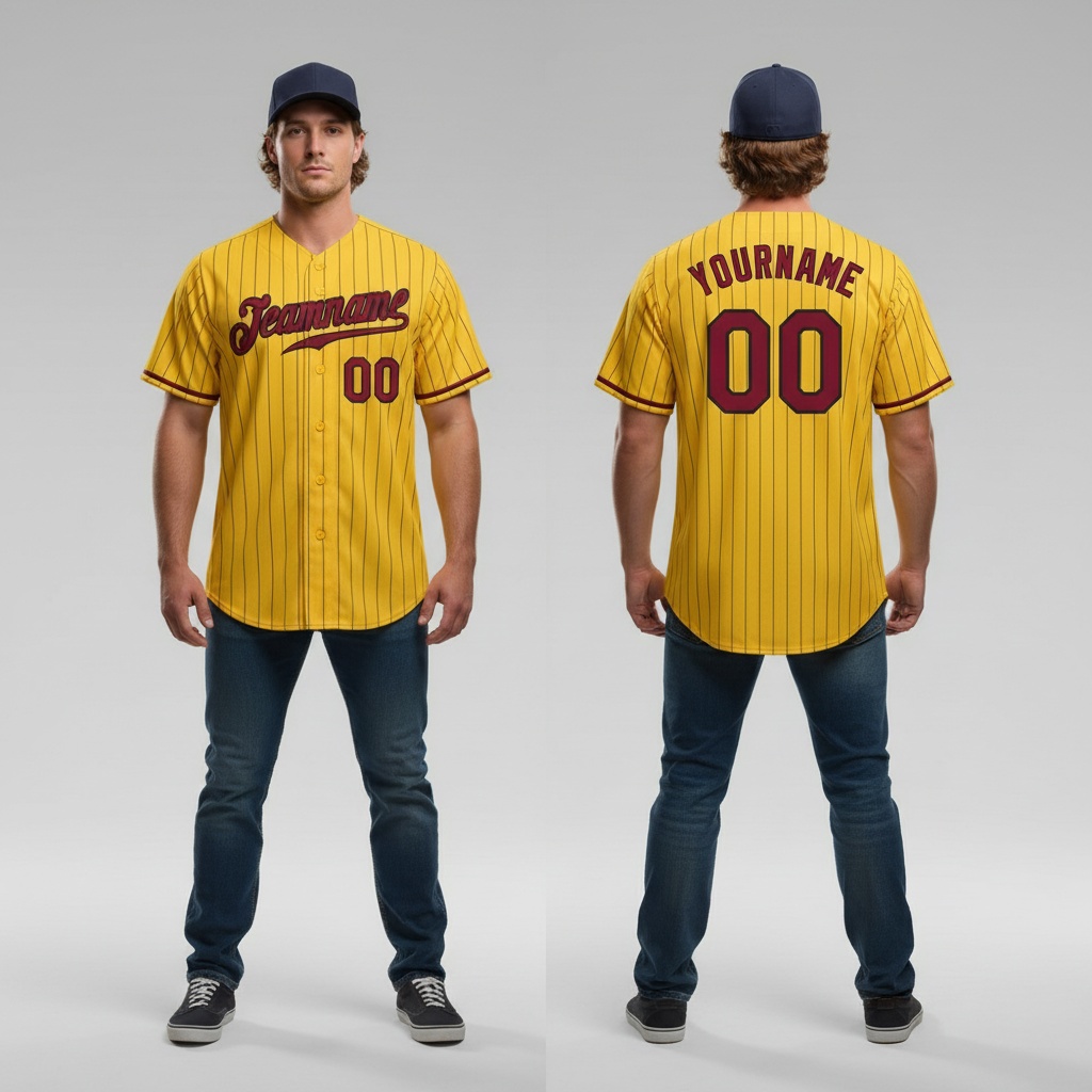 Custom Black Gold Pinstripe Baseball Crimson Jersey, Design A Baseball Jersey