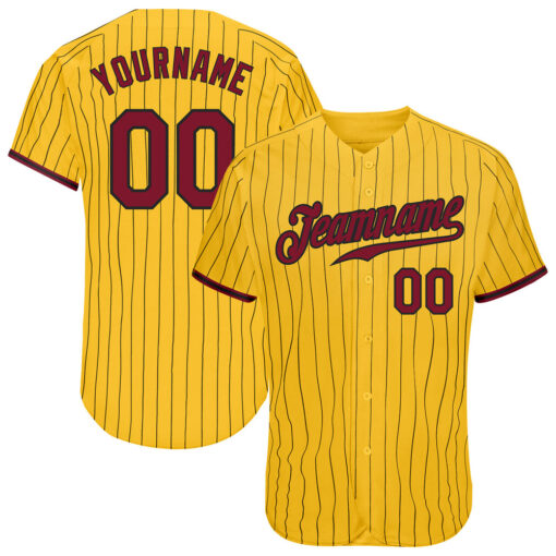 Custom Black Gold Pinstripe Baseball Crimson Jersey, Design A Baseball Jersey