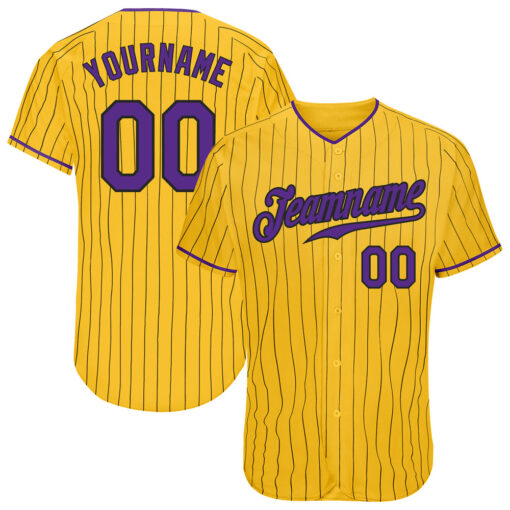 Custom Black Gold Pinstripe Baseball Purple Jersey, Cool Baseball Jersey Designs