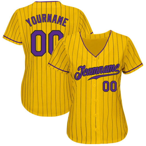 Custom Black Gold Pinstripe Baseball Purple Jersey, Cool Baseball Jersey Designs