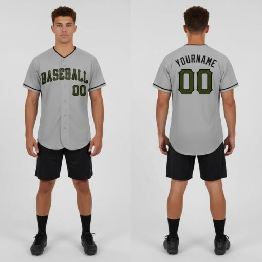 Custom Black Gray Baseball Olive Jersey, Custom Baseball Team Uniforms