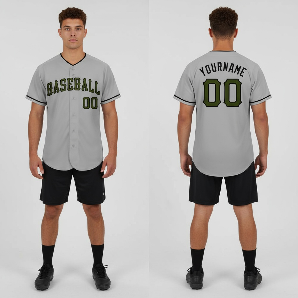 Custom Black Gray Baseball Olive Jersey, Custom Baseball Team Uniforms
