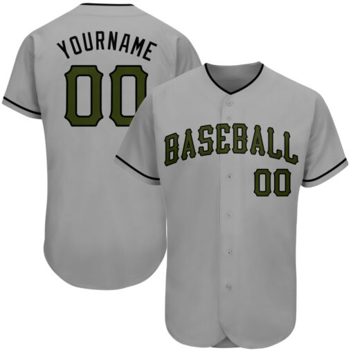 Custom Black Gray Baseball Olive Jersey, Custom Baseball Team Uniforms